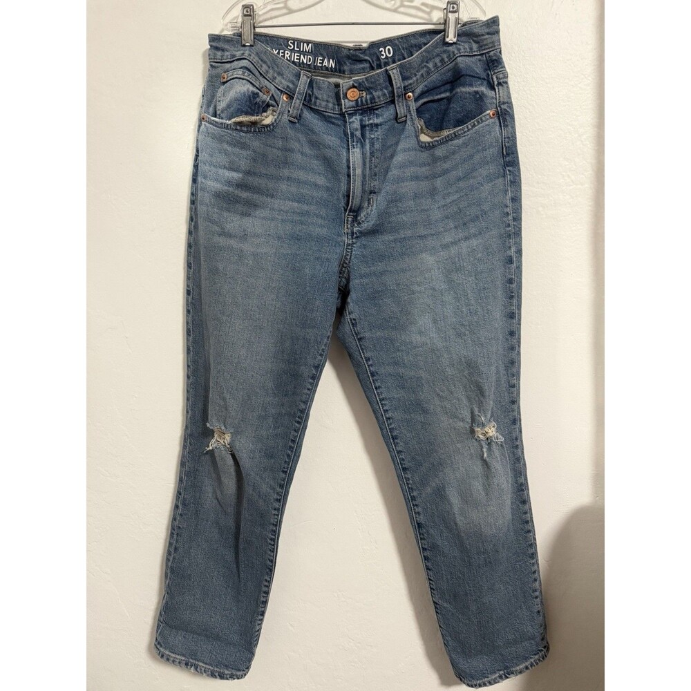 J.Crew Slim Boyfriend Jeans Womens Size 30 Light Wash Distressed Knee